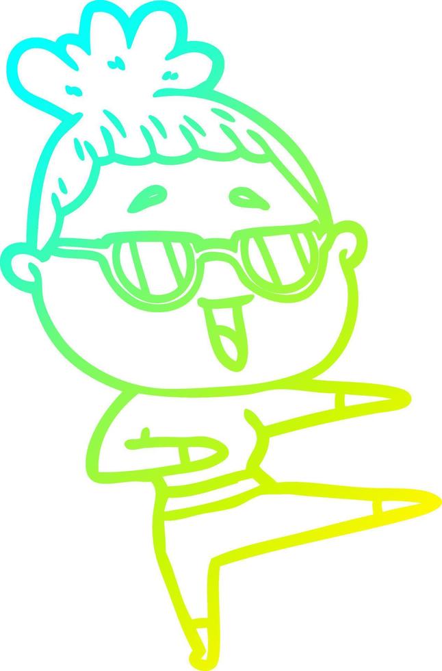 cold gradient line drawing cartoon happy woman wearing spectacles vector