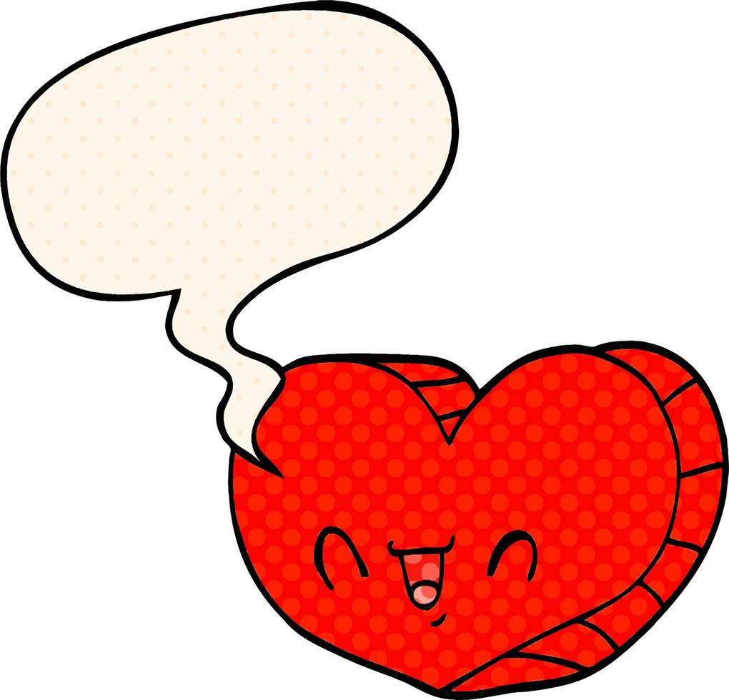 cartoon love heart and speech bubble in comic book style vector