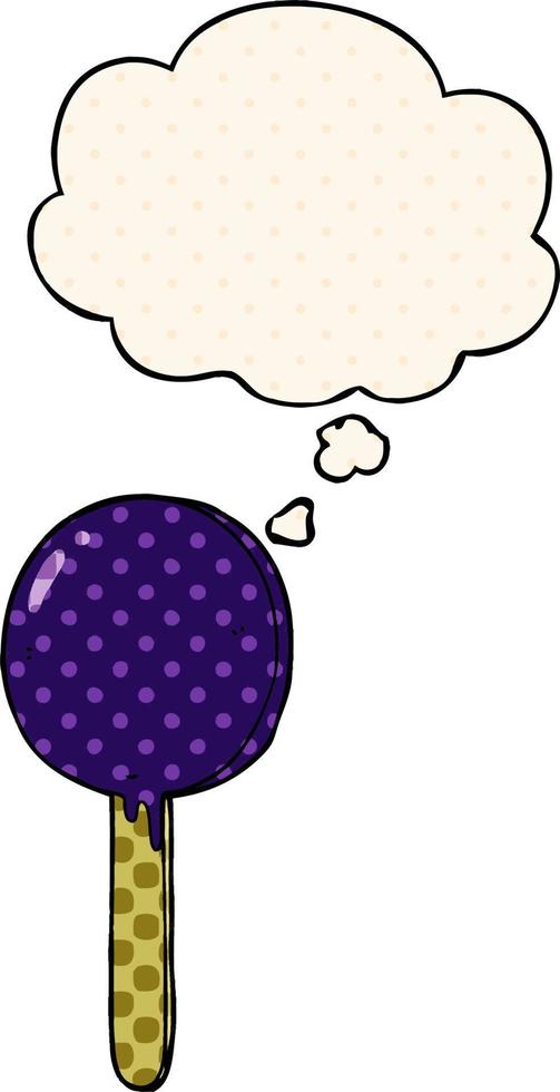 cartoon lollipop and thought bubble in comic book style vector