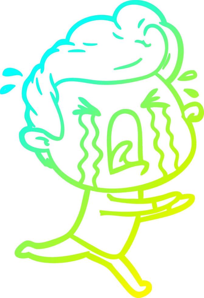 cold gradient line drawing cartoon crying man vector
