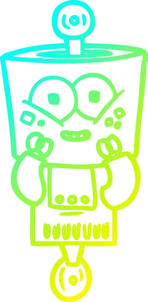 cold gradient line drawing happy cartoon robot vector