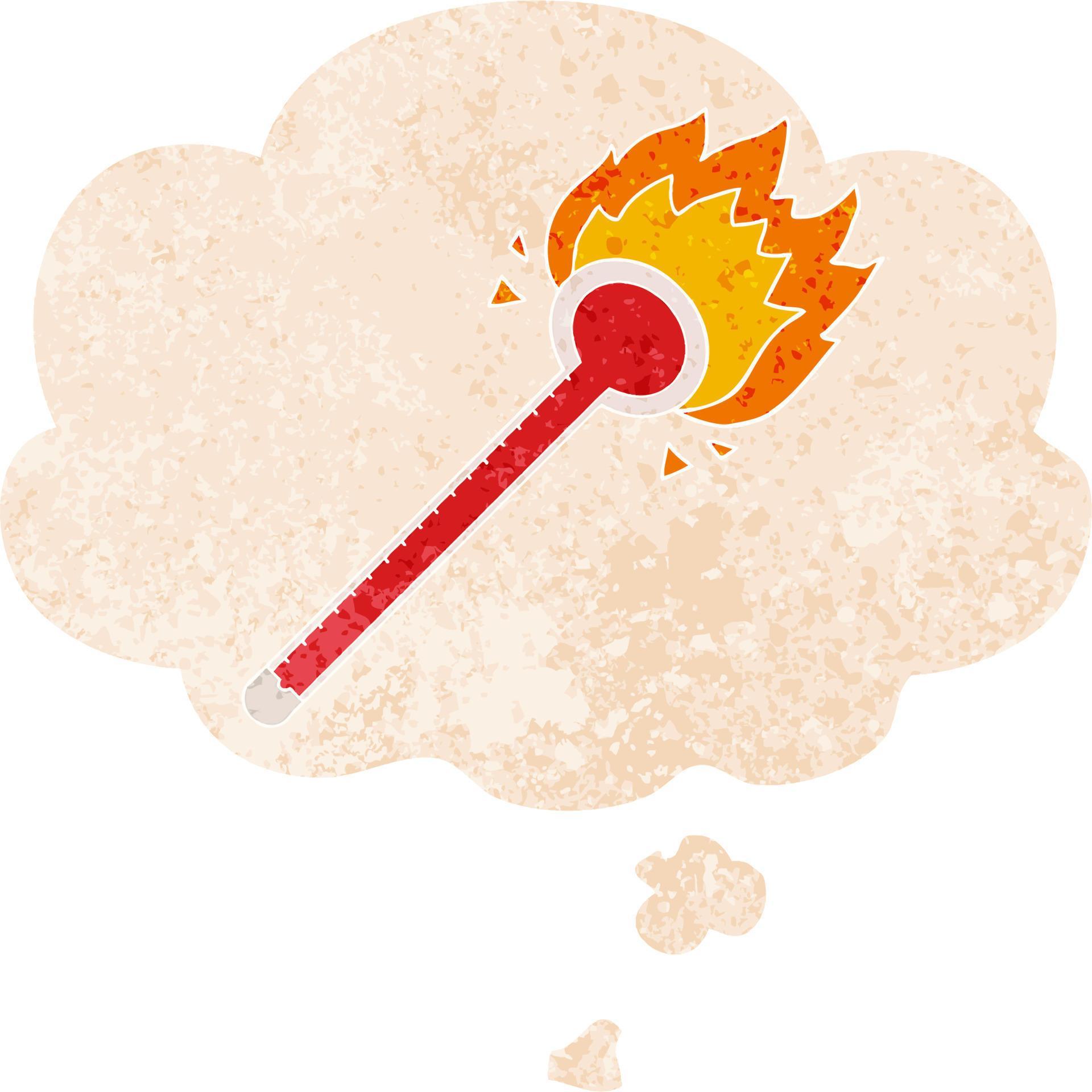 cartoon thermometer and thought bubble in retro textured style 9985618