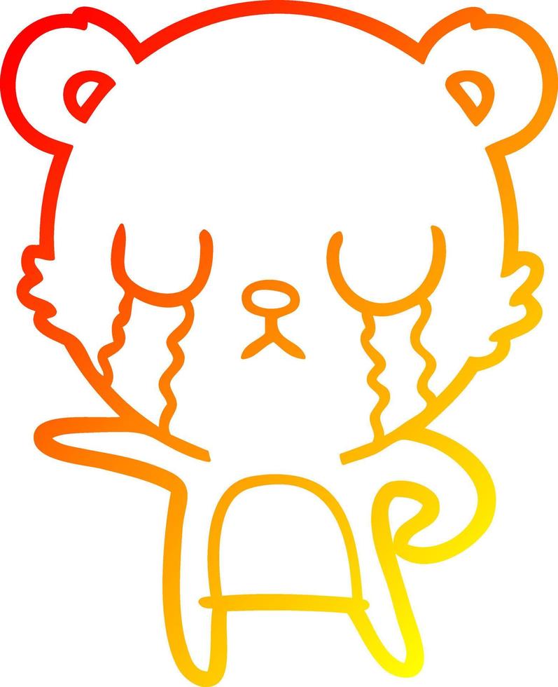 warm gradient line drawing crying cartoon bear vector