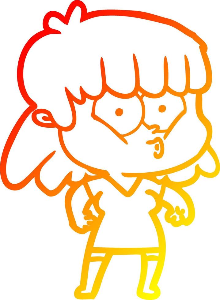 warm gradient line drawing cartoon whistling girl vector