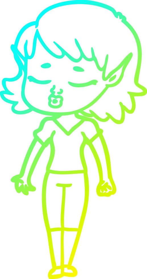 cold gradient line drawing pretty cartoon elf girl vector