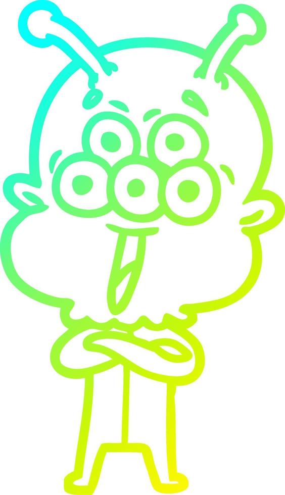 cold gradient line drawing happy cartoon alien vector