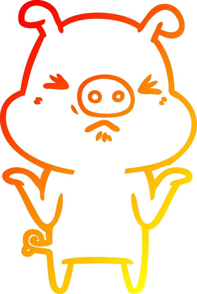 warm gradient line drawing cartoon angry pig vector