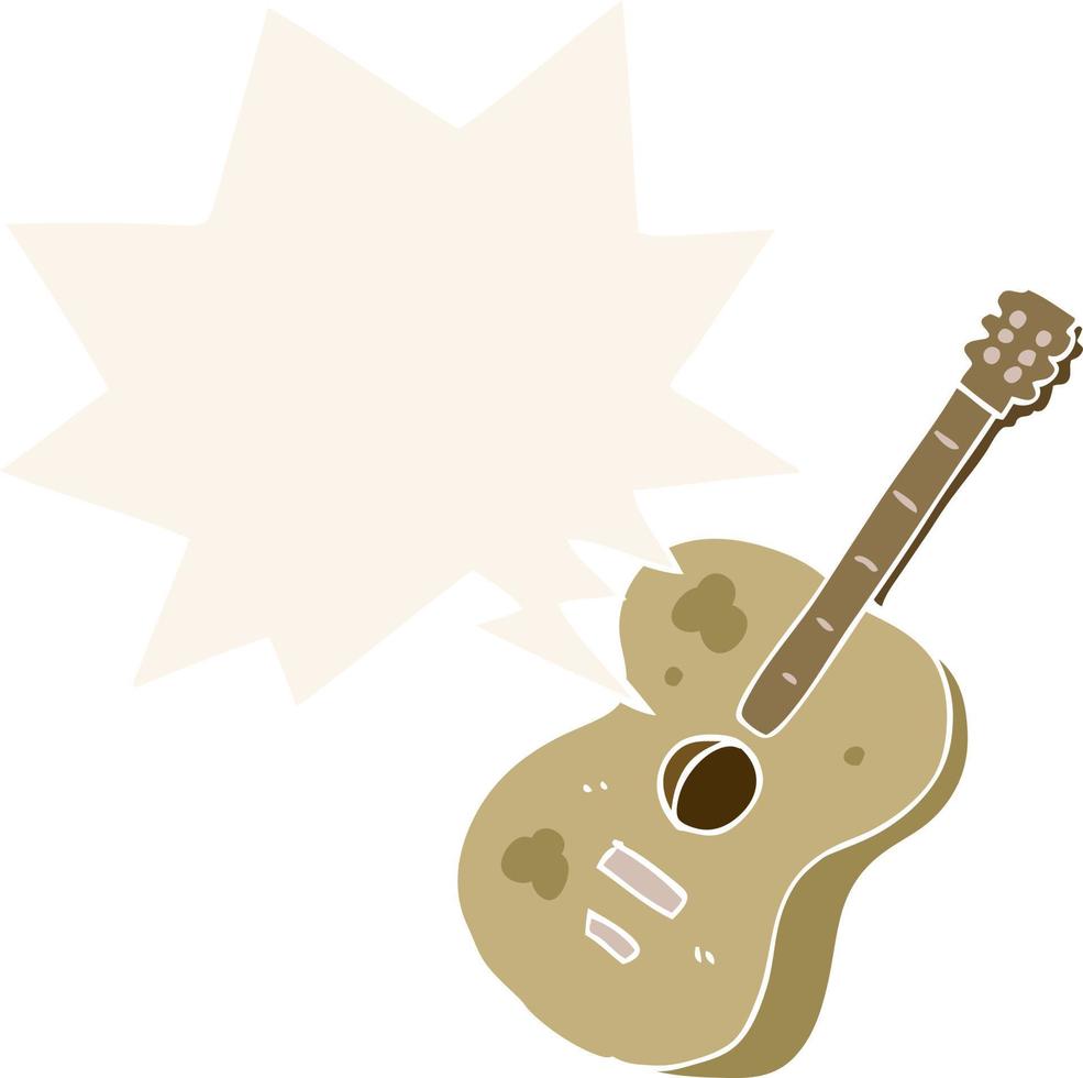 cartoon guitar and speech bubble in retro style vector