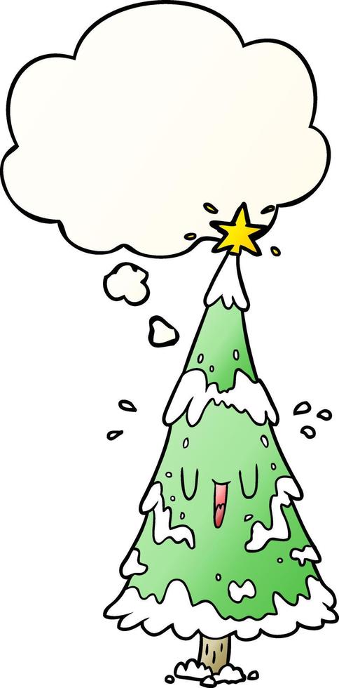 árbol de navidad de dibujos animados y burbuja de pensamiento en estilo degradado suave vector