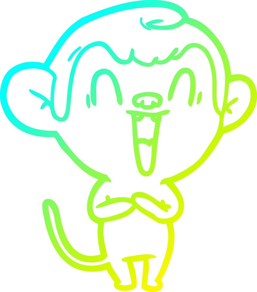 línea de gradiente frío dibujo mono riendo de dibujos animados vector