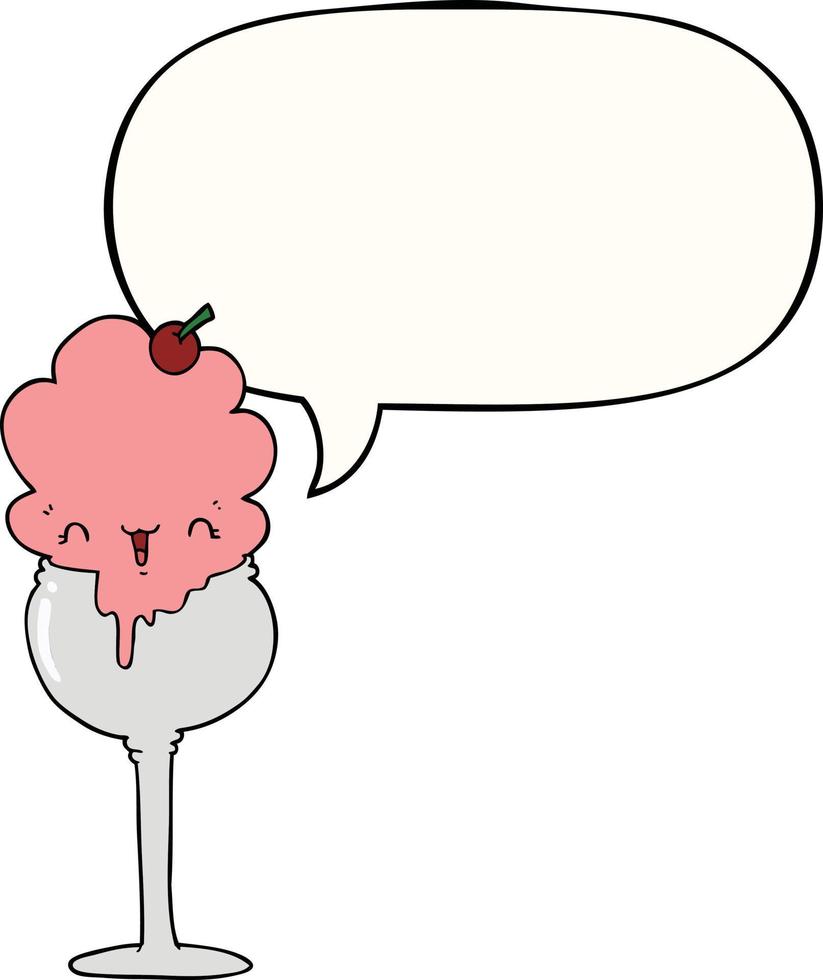 cute cartoon ice cream desert and speech bubble vector