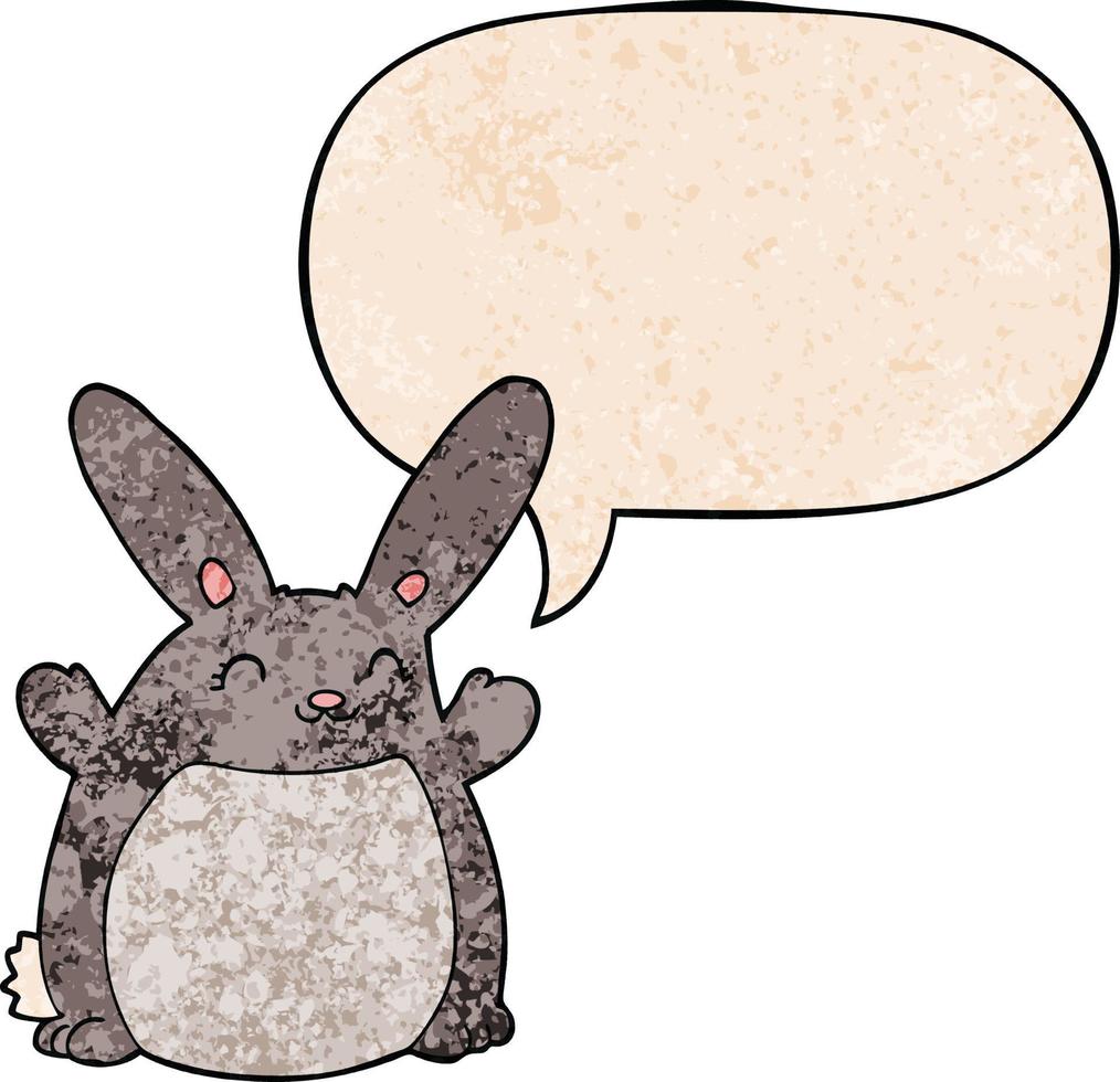 cartoon rabbit and speech bubble in retro texture style vector