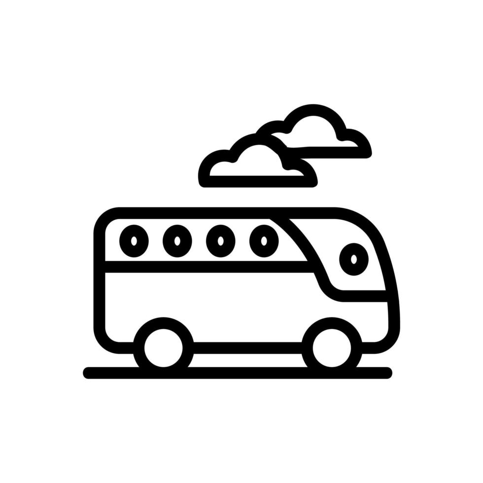 tourist bus in road clouds background icon vector outline illustration