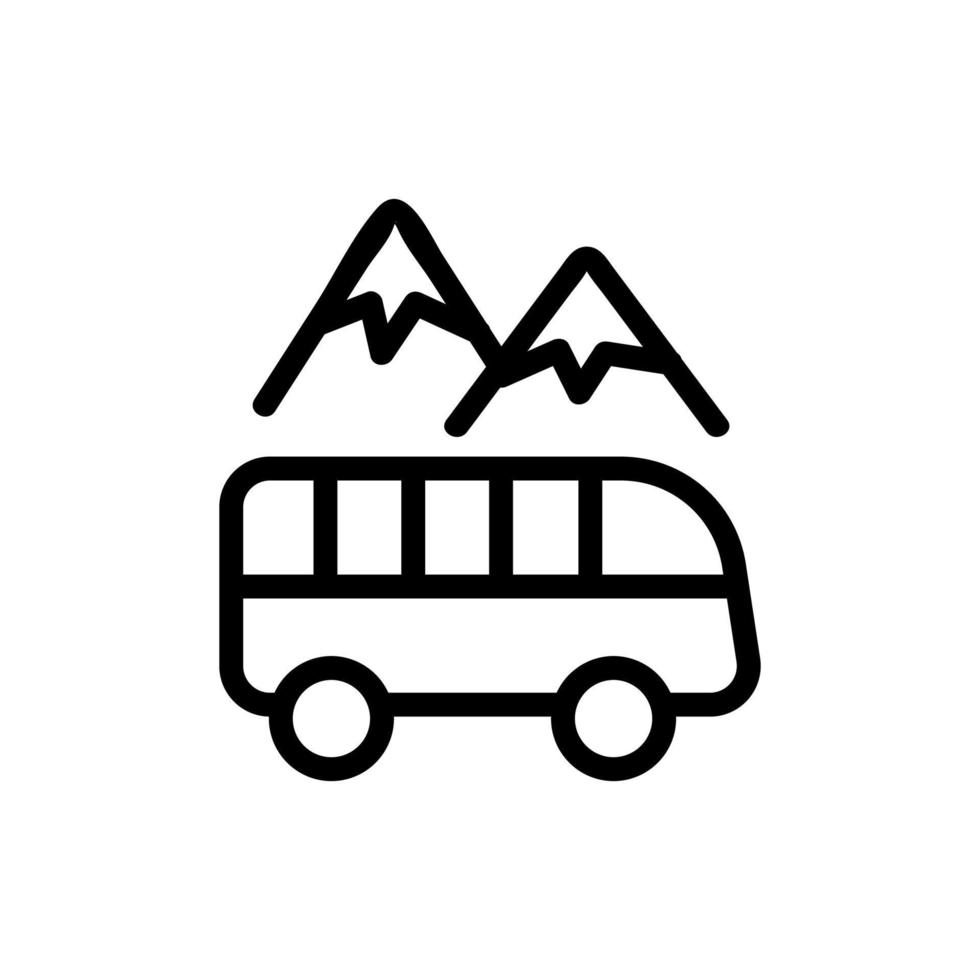 autobús turístico entre montañas icono vector ilustración de contorno