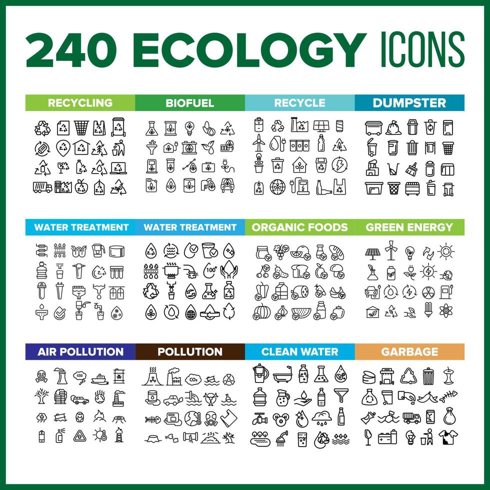 Ecology Icon Thin Line Big Set Vector