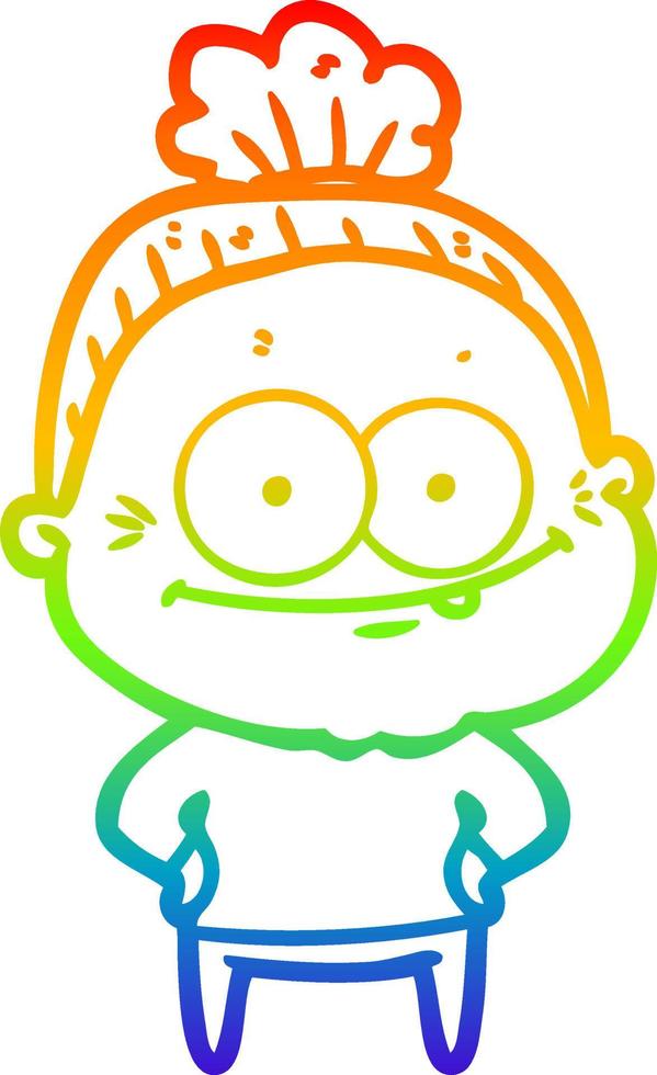 rainbow gradient line drawing cartoon happy old woman vector
