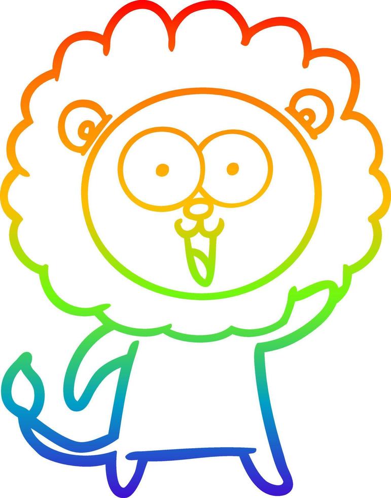 rainbow gradient line drawing happy cartoon lion vector