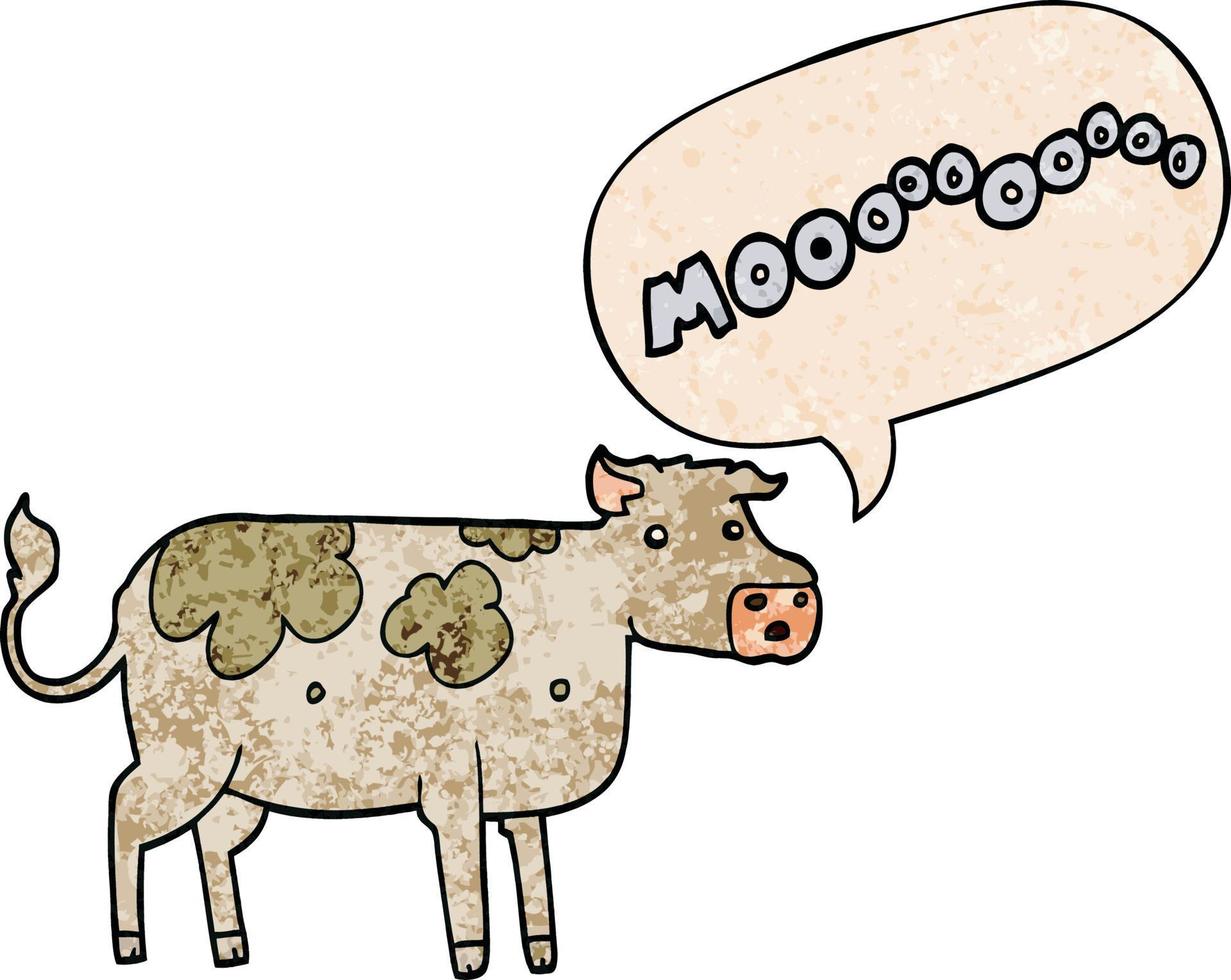cartoon cow and speech bubble in retro texture style vector