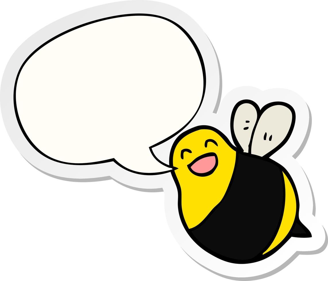 cartoon bee and speech bubble sticker vector
