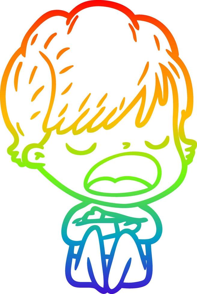 rainbow gradient line drawing cartoon woman talking vector