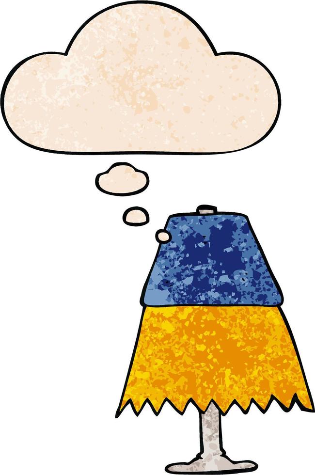 cartoon table lamp and thought bubble in grunge texture pattern style vector