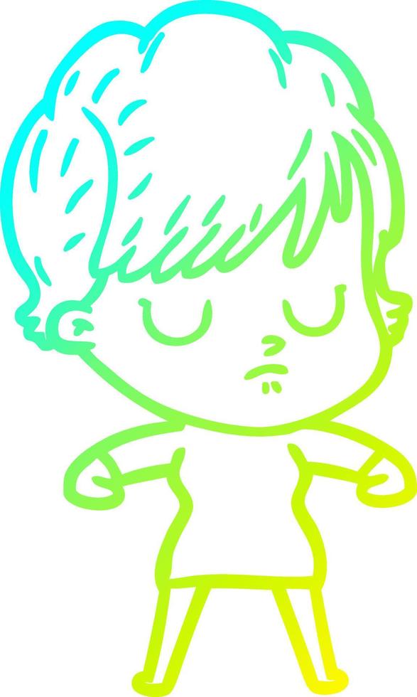 cold gradient line drawing cartoon woman vector