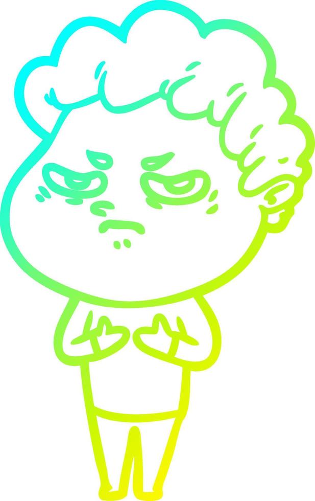 cold gradient line drawing cartoon angry man vector