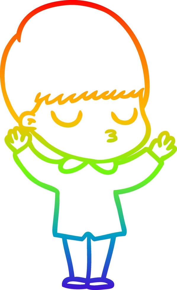 rainbow gradient line drawing cartoon calm boy vector