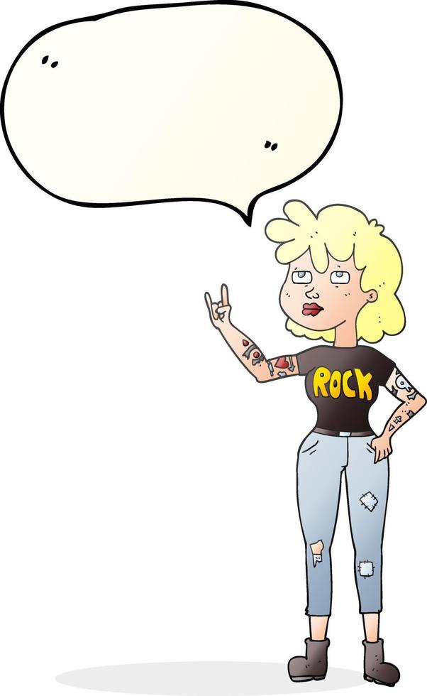 chica rockera de dibujos animados de burbujas de discurso vector