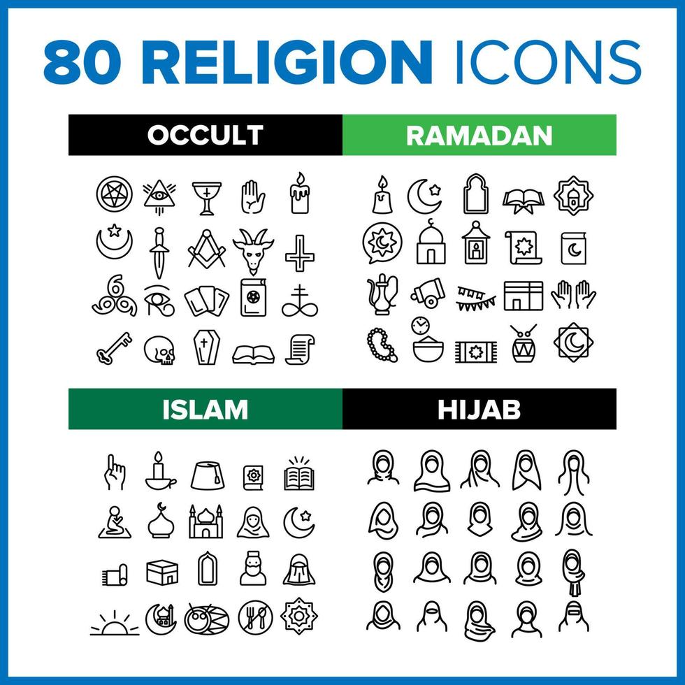 religión icono línea delgada gran conjunto vector