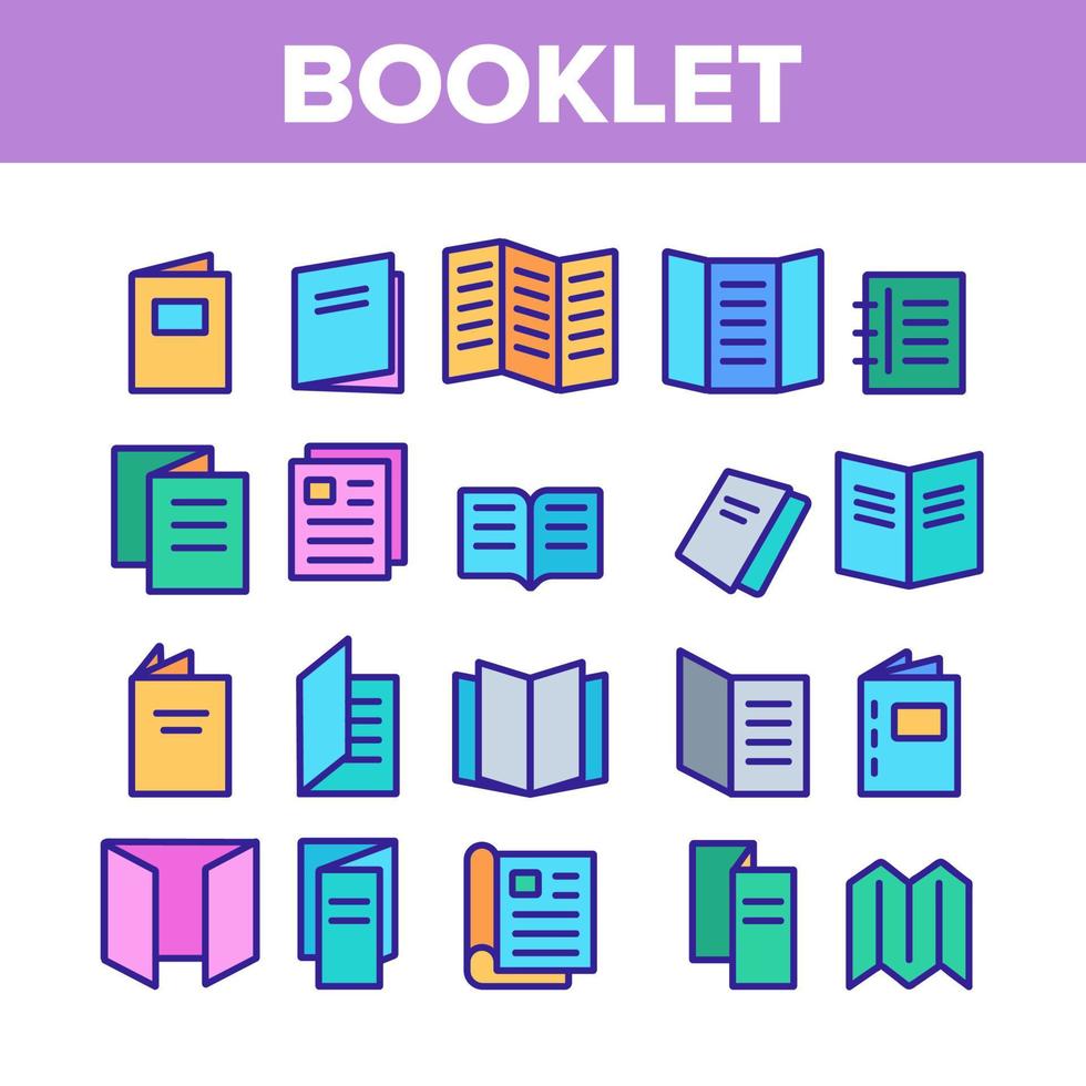 Booklet And Brochure Collection Icons Set Vector