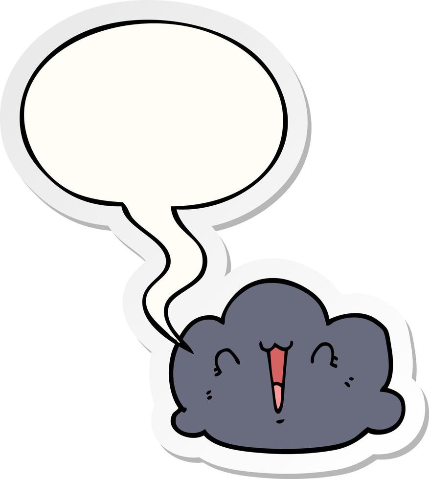 happy cloud cartoon and speech bubble sticker vector