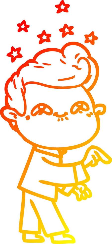 warm gradient line drawing cartoon excited man vector