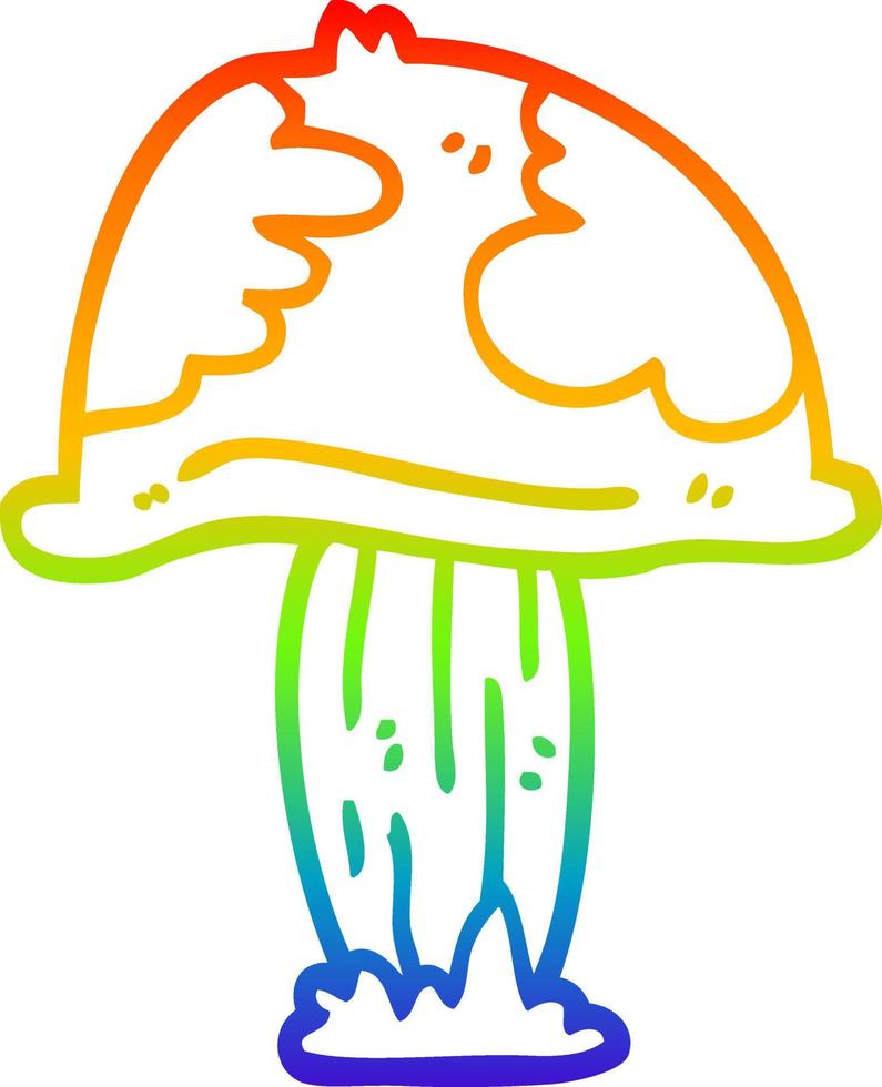 rainbow gradient line drawing cartoon wild mushroom vector