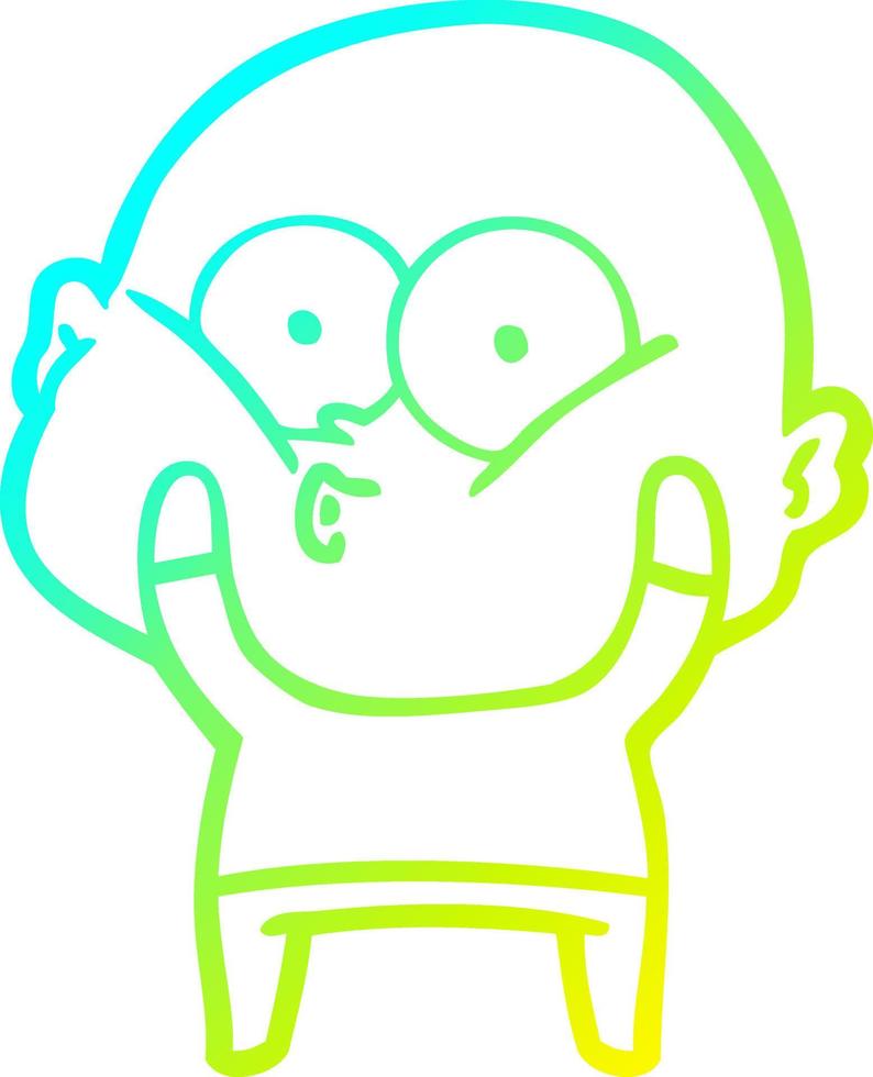 cold gradient line drawing cartoon bald man staring vector