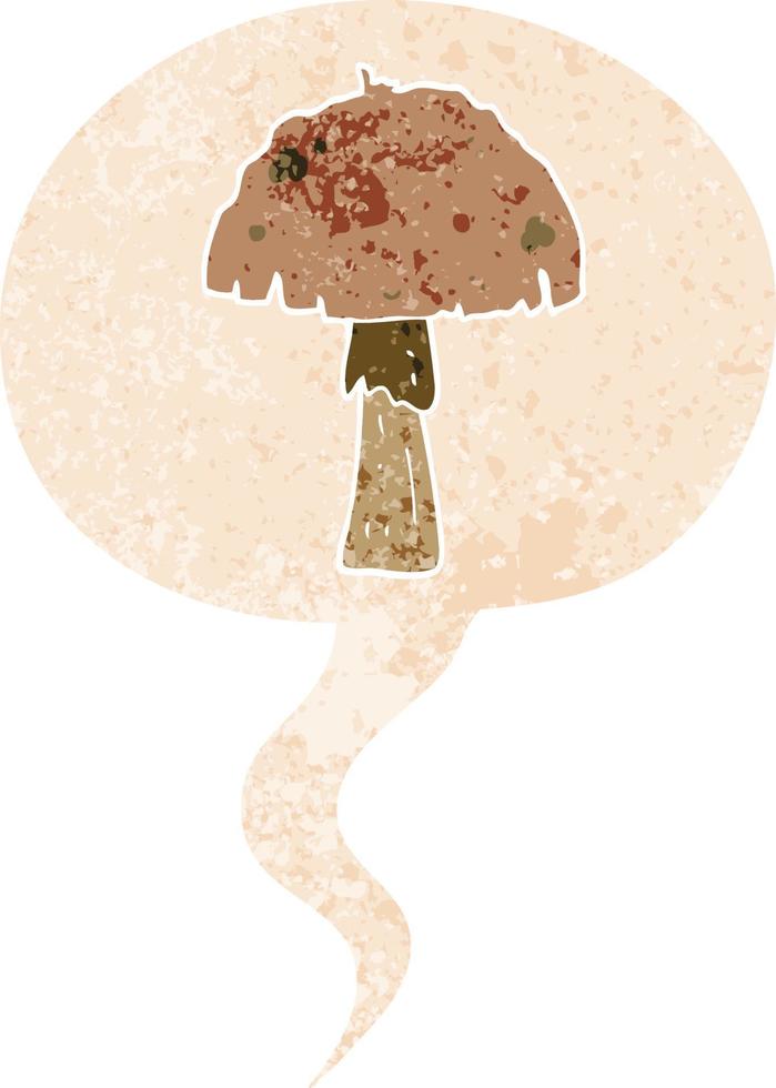 cartoon mushroom and speech bubble in retro textured style vector