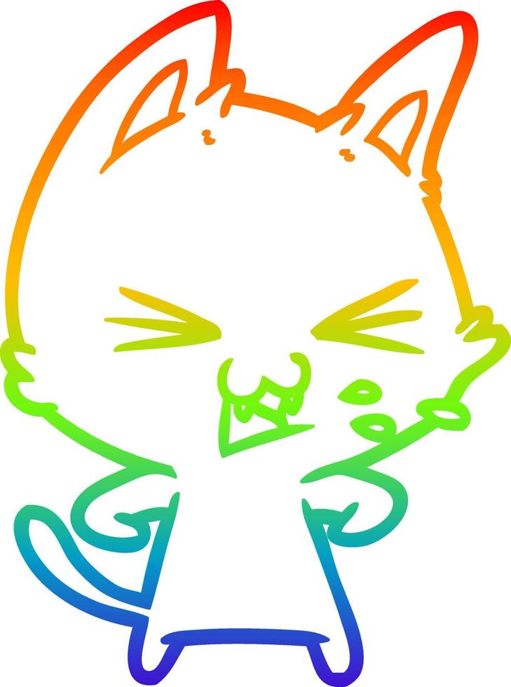 rainbow gradient line drawing cartoon cat hissing vector