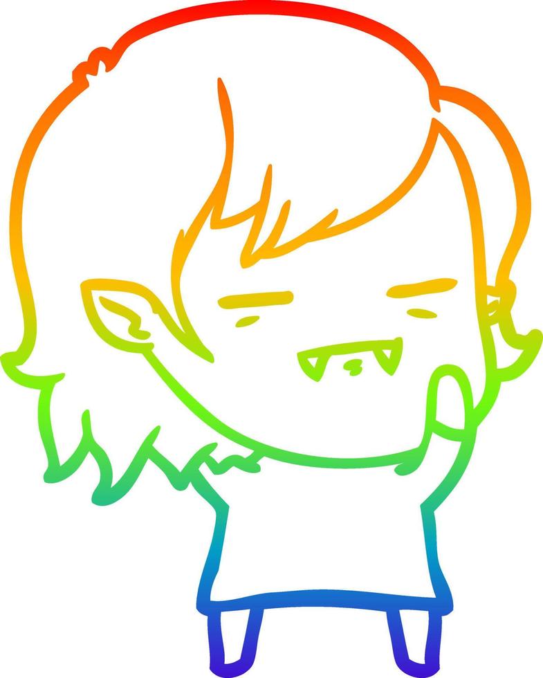 rainbow gradient line drawing cartoon undead vampire girl vector