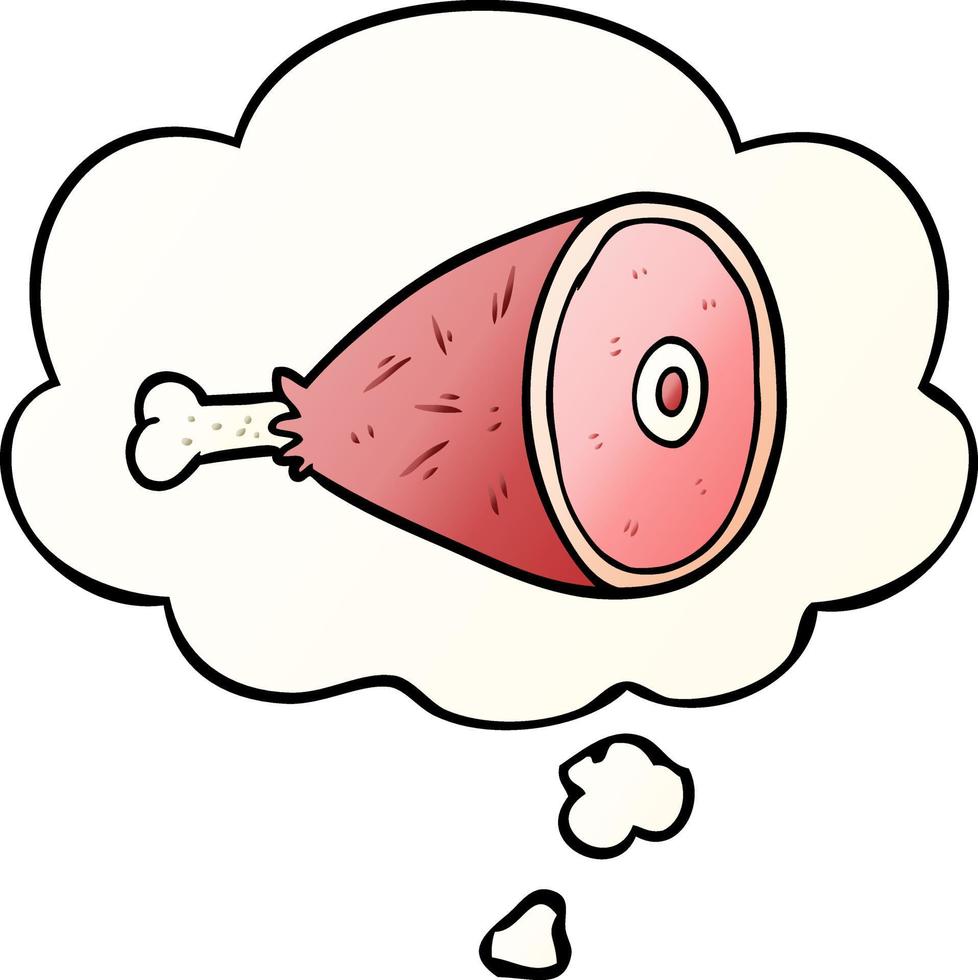cartoon cooked meat and thought bubble in smooth gradient style vector