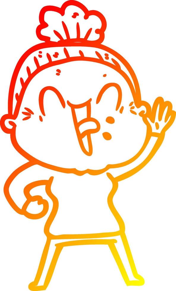 warm gradient line drawing cartoon happy old woman vector