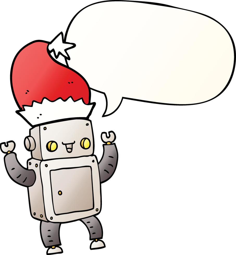 cartoon christmas robot and speech bubble in smooth gradient style vector