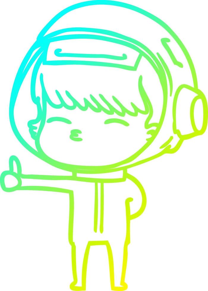 cold gradient line drawing cartoon curious astronaut giving thumbs up vector