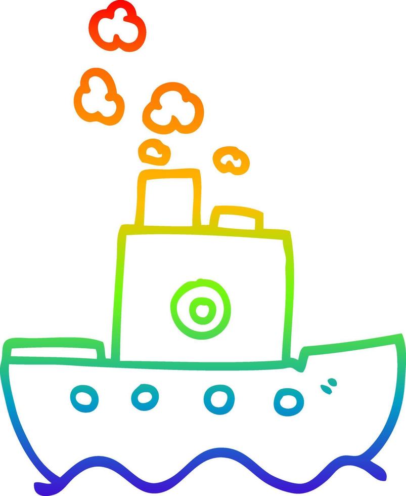 rainbow gradient line drawing cartoon ship vector