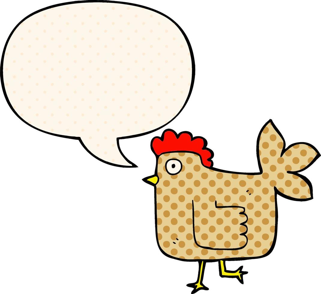 cartoon chicken and speech bubble in comic book style vector