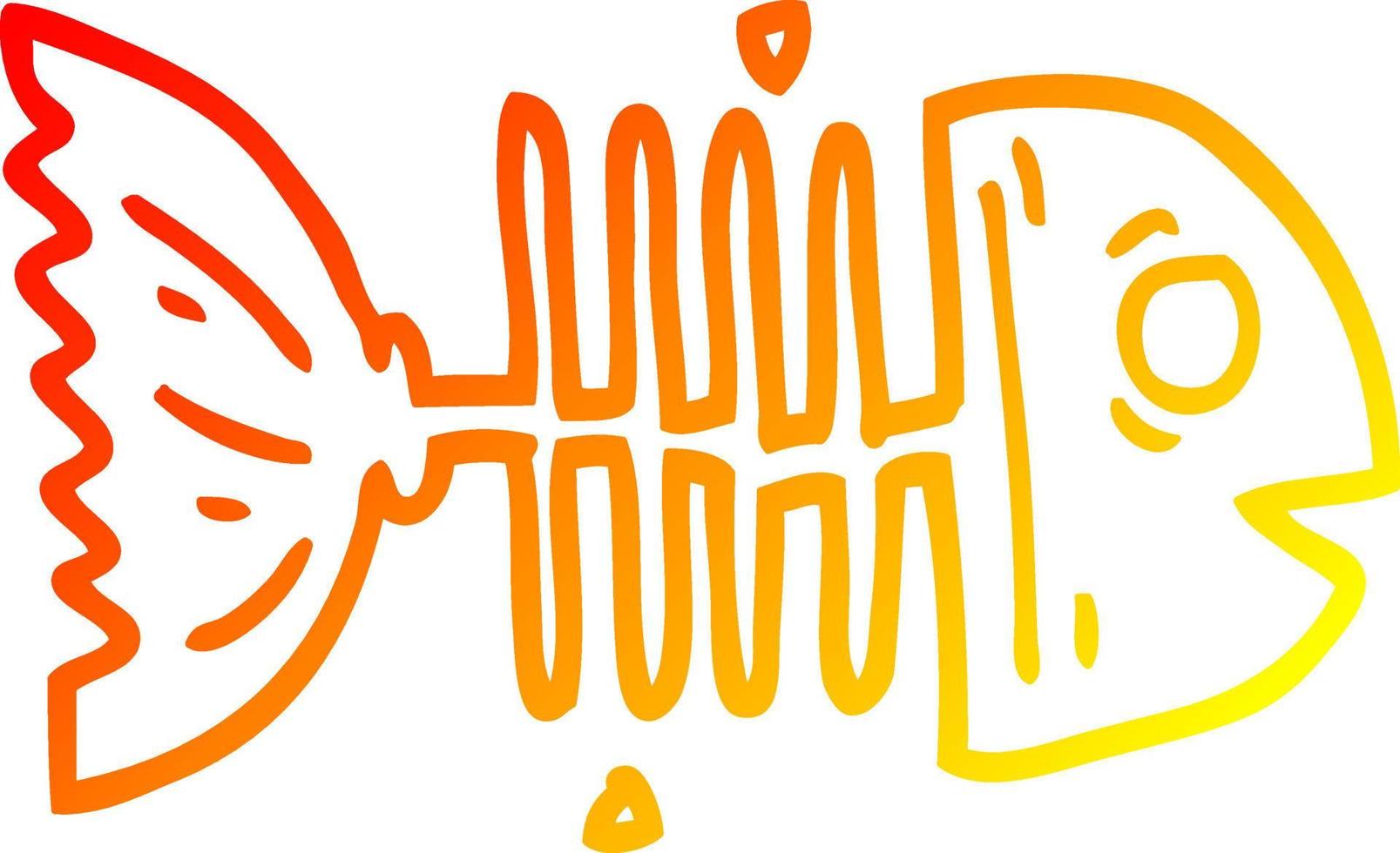 warm gradient line drawing cartoon fish bones vector