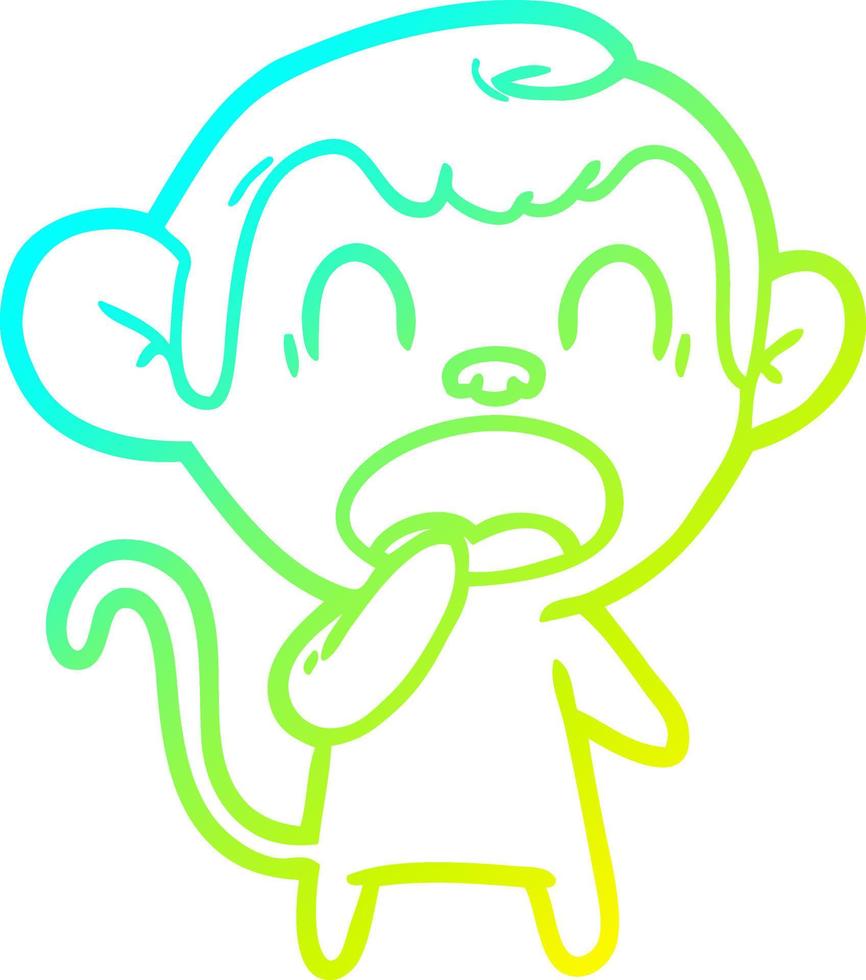 cold gradient line drawing yawning cartoon monkey vector