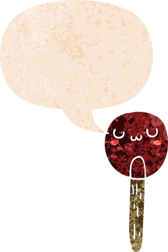 cartoon lollipop and speech bubble in retro textured style vector