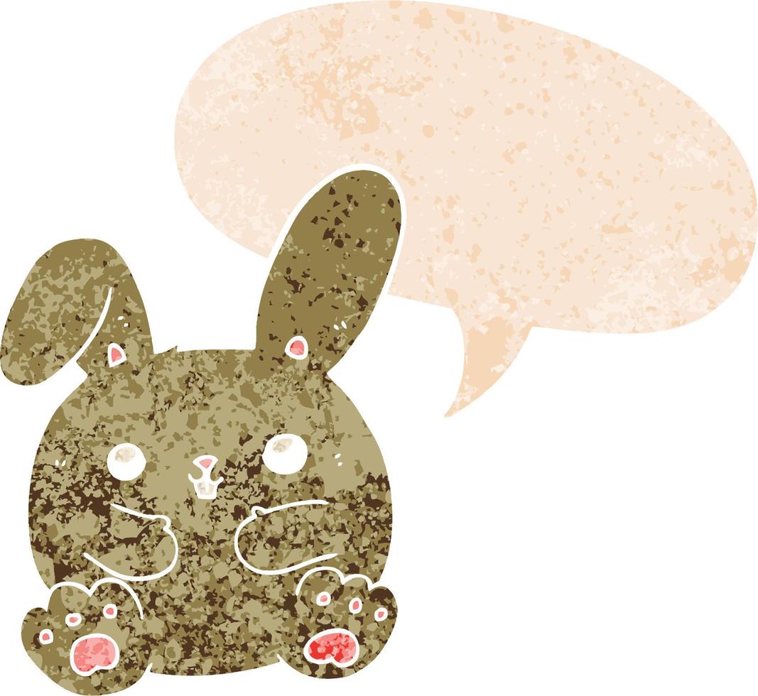 cartoon rabbit and speech bubble in retro textured style vector