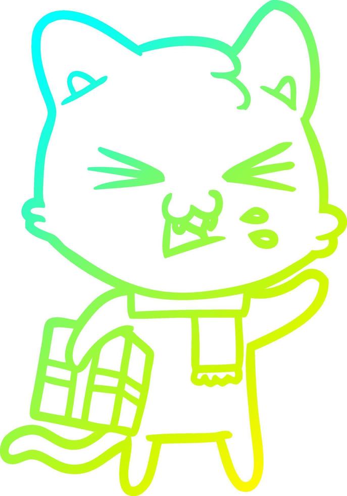 cold gradient line drawing cartoon cat hissing vector