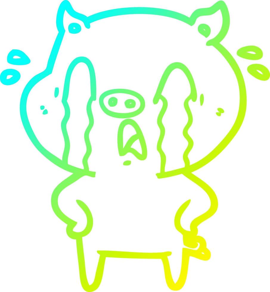 cold gradient line drawing crying pig cartoon vector